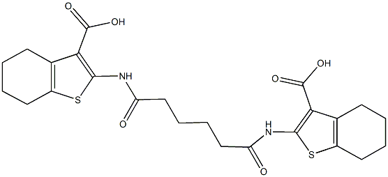 2-({6-[(3-carboxy-4,5,6,7-tetrahydro-1-benzothien-2-yl)amino]-6-oxohexanoyl}amino)-4,5,6,7-tetrahydro-1-benzothiophene-3-carboxylic acid Structure