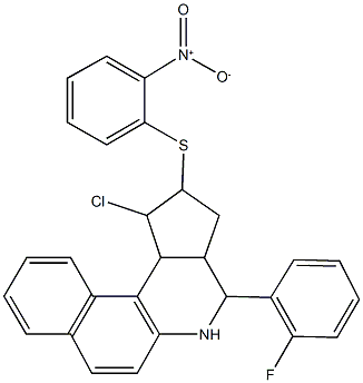 1-chloro-4-(2-fluorophenyl)-2-({2-nitrophenyl}sulfanyl)-2,3,3a,4,5,11c-hexahydro-1H-benzo[f]cyclopenta[c]quinoline Structure