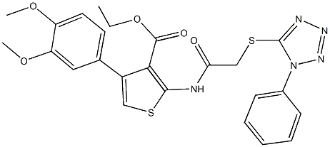 ethyl 4-(3,4-dimethoxyphenyl)-2-({[(1-phenyl-1H-tetraazol-5-yl)sulfanyl]acetyl}amino)-3-thiophenecarboxylate Structure