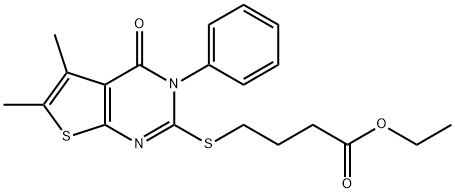 ethyl 4-[(5,6-dimethyl-4-oxo-3-phenyl-3,4-dihydrothieno[2,3-d]pyrimidin-2-yl)sulfanyl]butanoate 구조식 이미지