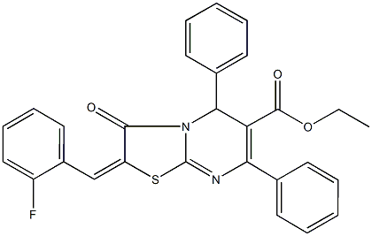 ethyl 2-(2-fluorobenzylidene)-3-oxo-5,7-diphenyl-2,3-dihydro-5H-[1,3]thiazolo[3,2-a]pyrimidine-6-carboxylate Structure