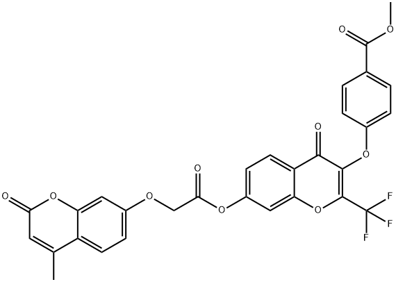 methyl 4-{[7-({[(4-methyl-2-oxo-2H-chromen-7-yl)oxy]acetyl}oxy)-4-oxo-2-(trifluoromethyl)-4H-chromen-3-yl]oxy}benzoate 구조식 이미지