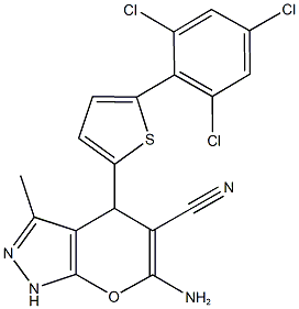 6-amino-3-methyl-4-(5-(2,4,6-trichlorophenyl)thien-2-yl)-1,4-dihydropyrano[2,3-c]pyrazole-5-carbonitrile Structure