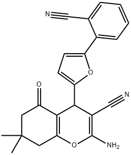 2-amino-4-[5-(2-cyanophenyl)-2-furyl]-7,7-dimethyl-5-oxo-5,6,7,8-tetrahydro-4H-chromene-3-carbonitrile 구조식 이미지