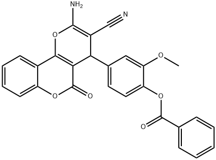4-(2-amino-3-cyano-5-oxo-4H,5H-pyrano[3,2-c]chromen-4-yl)-2-methoxyphenyl benzoate 구조식 이미지