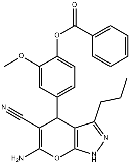 4-(6-amino-5-cyano-3-propyl-1,4-dihydropyrano[2,3-c]pyrazol-4-yl)-2-methoxyphenyl benzoate Structure