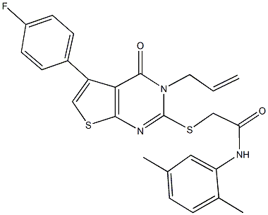 2-{[3-allyl-5-(4-fluorophenyl)-4-oxo-3,4-dihydrothieno[2,3-d]pyrimidin-2-yl]sulfanyl}-N-(2,5-dimethylphenyl)acetamide 구조식 이미지