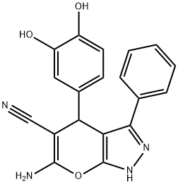 6-amino-4-(3,4-dihydroxyphenyl)-3-phenyl-1,4-dihydropyrano[2,3-c]pyrazole-5-carbonitrile Structure