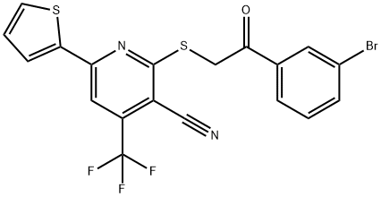 2-{[2-(3-bromophenyl)-2-oxoethyl]sulfanyl}-6-(2-thienyl)-4-(trifluoromethyl)nicotinonitrile Structure