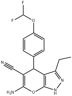 6-amino-4-[4-(difluoromethoxy)phenyl]-3-ethyl-1,4-dihydropyrano[2,3-c]pyrazole-5-carbonitrile 구조식 이미지
