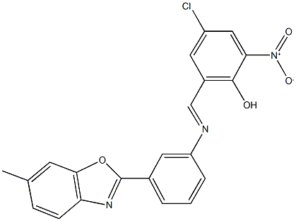 4-chloro-2-nitro-6-({[3-(6-methyl-1,3-benzoxazol-2-yl)phenyl]imino}methyl)phenol 구조식 이미지