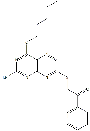2-{[2-amino-4-(pentyloxy)-7-pteridinyl]sulfanyl}-1-phenylethanone 구조식 이미지