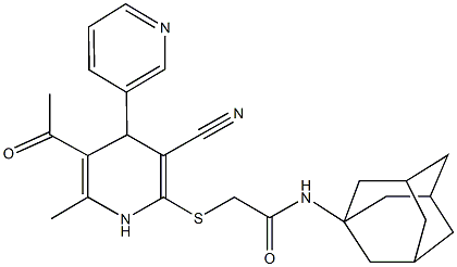 2-[(5-acetyl-3-cyano-6-methyl-1,4-dihydro-4,3'-bipyridin-2-yl)sulfanyl]-N-(1-adamantyl)acetamide Structure