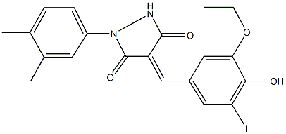 1-(3,4-dimethylphenyl)-4-(3-ethoxy-4-hydroxy-5-iodobenzylidene)-3,5-pyrazolidinedione 구조식 이미지