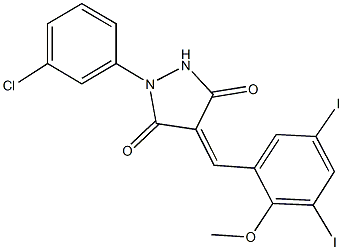 1-(3-chlorophenyl)-4-(3,5-diiodo-2-methoxybenzylidene)-3,5-pyrazolidinedione Structure