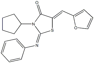 3-cyclopentyl-5-(2-furylmethylene)-2-(phenylimino)-1,3-thiazolidin-4-one 구조식 이미지