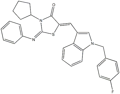 3-cyclopentyl-5-{[1-(4-fluorobenzyl)-1H-indol-3-yl]methylene}-2-(phenylimino)-1,3-thiazolidin-4-one 구조식 이미지