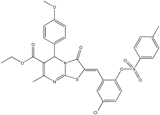 ethyl 2-(5-chloro-2-{[(4-methylphenyl)sulfonyl]oxy}benzylidene)-5-(4-methoxyphenyl)-7-methyl-3-oxo-2,3-dihydro-5H-[1,3]thiazolo[3,2-a]pyrimidine-6-carboxylate 구조식 이미지