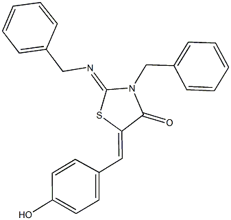 3-benzyl-2-(benzylimino)-5-(4-hydroxybenzylidene)-1,3-thiazolidin-4-one Structure