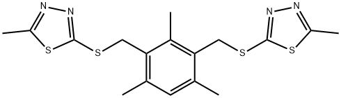 2-methyl-5-[(2,4,6-trimethyl-3-{[(5-methyl-1,3,4-thiadiazol-2-yl)sulfanyl]methyl}benzyl)sulfanyl]-1,3,4-thiadiazole Structure