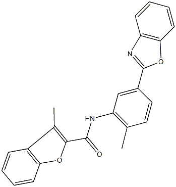 N-[5-(1,3-benzoxazol-2-yl)-2-methylphenyl]-3-methyl-1-benzofuran-2-carboxamide 구조식 이미지