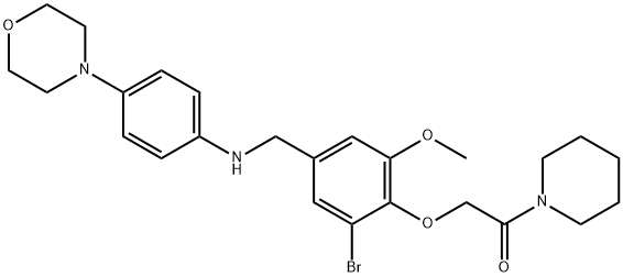 N-{3-bromo-5-methoxy-4-[2-oxo-2-(1-piperidinyl)ethoxy]benzyl}-4-(4-morpholinyl)aniline 구조식 이미지