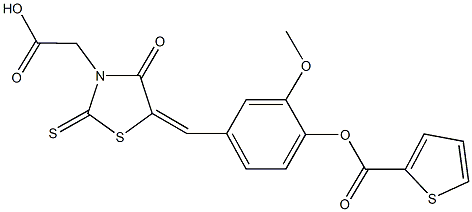 (5-{3-methoxy-4-[(2-thienylcarbonyl)oxy]benzylidene}-4-oxo-2-thioxo-1,3-thiazolidin-3-yl)acetic acid 구조식 이미지