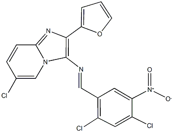 6-chloro-3-({2,4-dichloro-5-nitrobenzylidene}amino)-2-(2-furyl)imidazo[1,2-a]pyridine 구조식 이미지