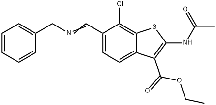 ethyl 2-(acetylamino)-6-[(benzylimino)methyl]-7-chloro-1-benzothiophene-3-carboxylate Structure