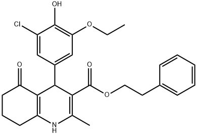 2-phenylethyl 4-(3-chloro-5-ethoxy-4-hydroxyphenyl)-2-methyl-5-oxo-1,4,5,6,7,8-hexahydro-3-quinolinecarboxylate 구조식 이미지