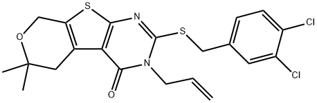 3-allyl-2-[(3,4-dichlorobenzyl)sulfanyl]-6,6-dimethyl-3,5,6,8-tetrahydro-4H-pyrano[4',3':4,5]thieno[2,3-d]pyrimidin-4-one 구조식 이미지