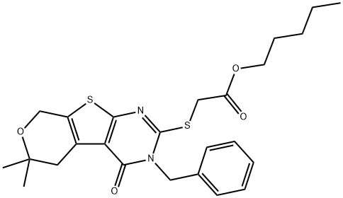 pentyl [(3-benzyl-6,6-dimethyl-4-oxo-3,5,6,8-tetrahydro-4H-pyrano[4',3':4,5]thieno[2,3-d]pyrimidin-2-yl)sulfanyl]acetate 구조식 이미지