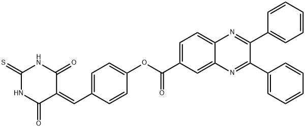 4-[(4,6-dioxo-2-thioxotetrahydropyrimidin-5(2H)-ylidene)methyl]phenyl 2,3-diphenylquinoxaline-6-carboxylate Structure