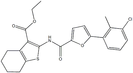 ethyl 2-{[5-(3-chloro-2-methylphenyl)-2-furoyl]amino}-4,5,6,7-tetrahydro-1-benzothiophene-3-carboxylate Structure