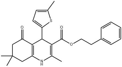 2-phenylethyl 2,7,7-trimethyl-4-(5-methylthien-2-yl)-5-oxo-1,4,5,6,7,8-hexahydroquinoline-3-carboxylate Structure