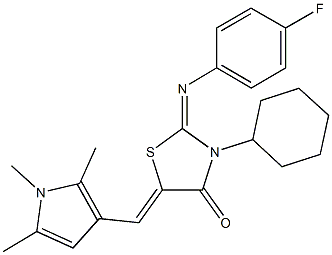 3-cyclohexyl-2-[(4-fluorophenyl)imino]-5-[(1,2,5-trimethyl-1H-pyrrol-3-yl)methylene]-1,3-thiazolidin-4-one 구조식 이미지