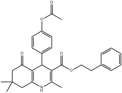 2-phenylethyl 4-[4-(acetyloxy)phenyl]-2,7,7-trimethyl-5-oxo-1,4,5,6,7,8-hexahydro-3-quinolinecarboxylate 구조식 이미지