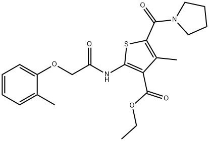 ethyl 4-methyl-2-{[(2-methylphenoxy)acetyl]amino}-5-(1-pyrrolidinylcarbonyl)-3-thiophenecarboxylate Structure