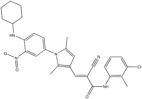 N-(3-chloro-2-methylphenyl)-2-cyano-3-(1-{4-(cyclohexylamino)-3-nitrophenyl}-2,5-dimethyl-1H-pyrrol-3-yl)acrylamide 구조식 이미지