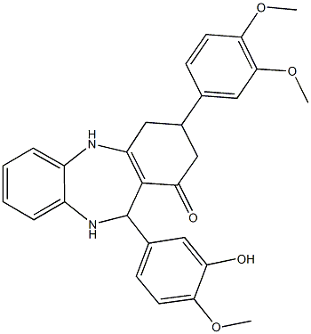 3-(3,4-dimethoxyphenyl)-11-(3-hydroxy-4-methoxyphenyl)-2,3,4,5,10,11-hexahydro-1H-dibenzo[b,e][1,4]diazepin-1-one Structure