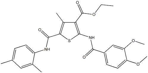ethyl 2-[(3,4-dimethoxybenzoyl)amino]-5-[(2,4-dimethylanilino)carbonyl]-4-methyl-3-thiophenecarboxylate Structure