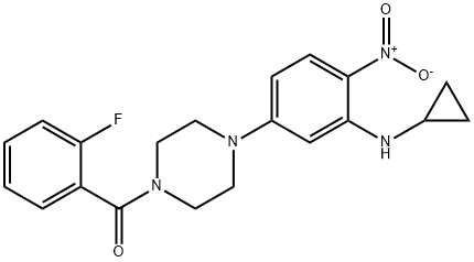 1-{3-(cyclopropylamino)-4-nitrophenyl}-4-(2-fluorobenzoyl)piperazine 구조식 이미지