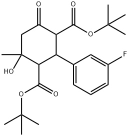 di(tert-butyl) 2-(3-fluorophenyl)-4-hydroxy-4-methyl-6-oxo-1,3-cyclohexanedicarboxylate Structure