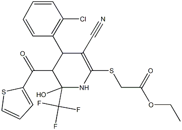 ethyl {[4-(2-chlorophenyl)-3-cyano-6-hydroxy-5-(2-thienylcarbonyl)-6-(trifluoromethyl)-1,4,5,6-tetrahydro-2-pyridinyl]sulfanyl}acetate 구조식 이미지