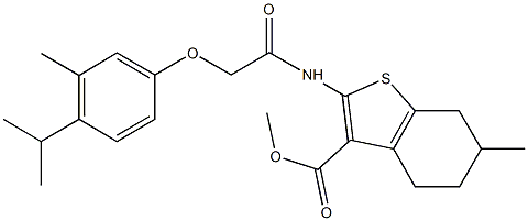 methyl 2-{[(4-isopropyl-3-methylphenoxy)acetyl]amino}-6-methyl-4,5,6,7-tetrahydro-1-benzothiophene-3-carboxylate Structure