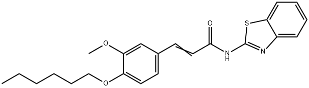 N-(1,3-benzothiazol-2-yl)-3-[4-(hexyloxy)-3-methoxyphenyl]acrylamide 구조식 이미지