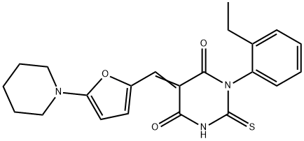 1-(2-ethylphenyl)-5-{[5-(1-piperidinyl)-2-furyl]methylene}-2-thioxodihydro-4,6(1H,5H)-pyrimidinedione 구조식 이미지