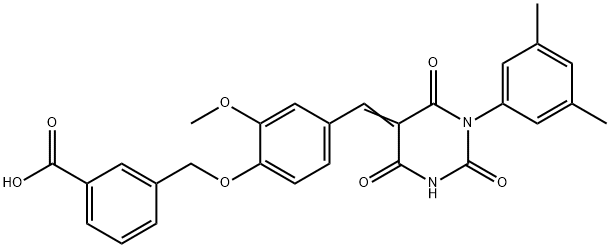 3-({4-[(1-(3,5-dimethylphenyl)-2,4,6-trioxotetrahydro-5(2H)-pyrimidinylidene)methyl]-2-methoxyphenoxy}methyl)benzoic acid 구조식 이미지