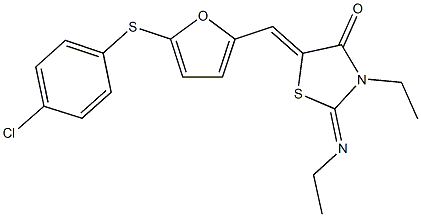 5-({5-[(4-chlorophenyl)sulfanyl]-2-furyl}methylene)-3-ethyl-2-(ethylimino)-1,3-thiazolidin-4-one 구조식 이미지