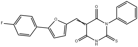 5-{[5-(4-fluorophenyl)-2-furyl]methylene}-1-phenyl-2-thioxodihydro-4,6(1H,5H)-pyrimidinedione 구조식 이미지